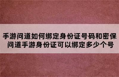 手游问道如何绑定身份证号码和密保 问道手游身份证可以绑定多少个号